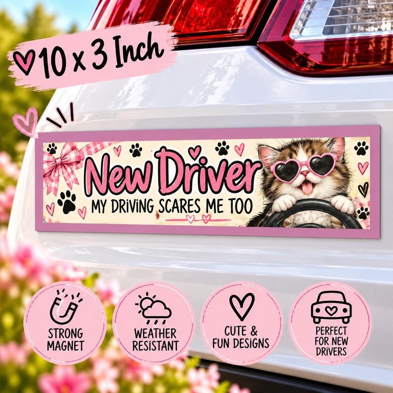 Funny New Driver Cat Car Magnet from Whisker Wishes USA on Etsy