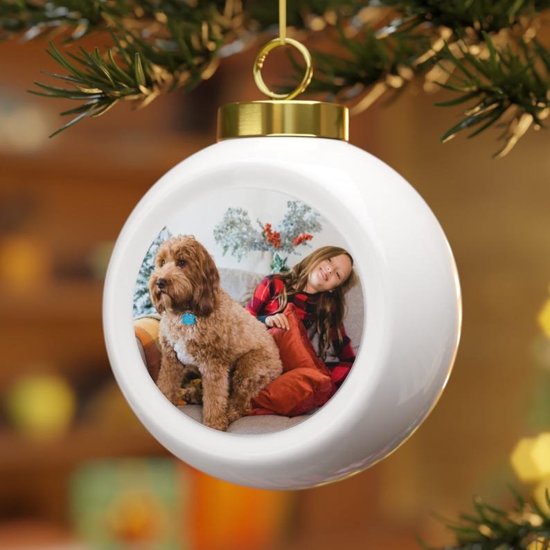WhiskerWishesUSA personalized round Christmas ball photo ornament