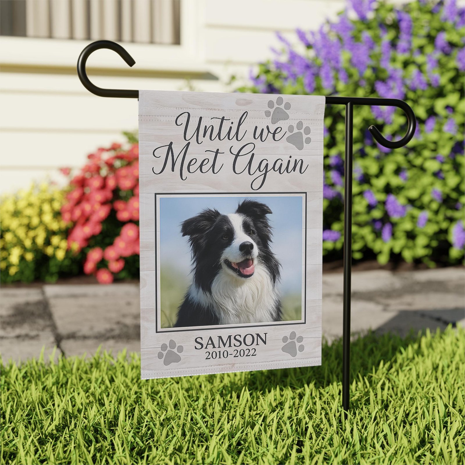 WhiskerWishesUSA custom pet memorial photo garden flag